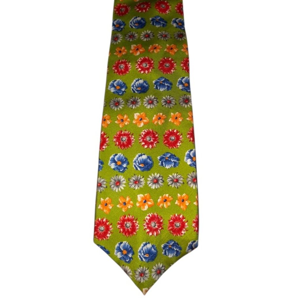 Vintage GAP bright winter colors green rows of flowers tie